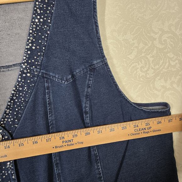 Dream Jeannes by Quaker Factory Vest 3X Blue Rhinestone Embellished Bling Boho - Picture 9 of 11